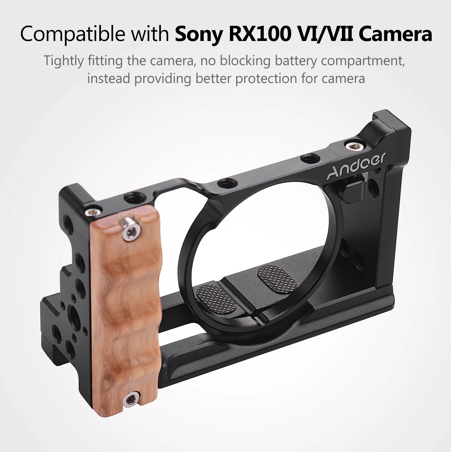 Камера andoer Cage для sony RX100 VI/VII с креплением для холодного башмака 1/4 винта деревянная рукоятка Vlogging камера s Аксессуары