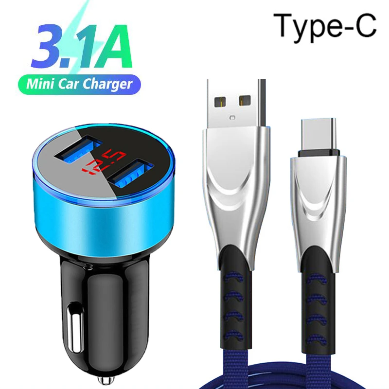 5v car charger For Samsung Galaxy A12 A32 A52 A72 5G A21S A71 A51 A31 A41 Car USB Charger 3.1A Fast Charging Dual USB Charger Type-c USB Cable samsung car charger 25w