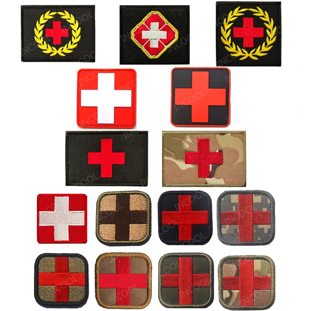 2 x First Aid Red Cross Embroidered Hook & Loop Patch Badge White and Black 2 x First Aid Red Cross Embroidered Hook & Loop Patch Badge White and Black