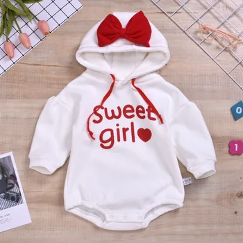 

Autumn Infant Baby Girls Long Sleeve Letters Print Hoodie Rompers With Bowknot Sweatshirt Kids Bodysuit Jumpsuit