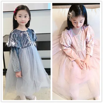 

kids dresses 2020 autumn winter Sweet princess dress with high quality velvet rhinestone decoration baby girls dress