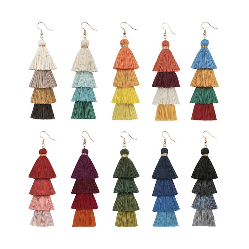 

2019 New Style Tassel Earrings Female Long Paragraph Multi-layer Handmade Earrings Bohemian Tassel Earrings Personality Jewelry