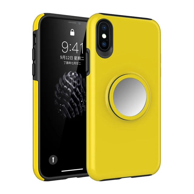 Модный чехол для iPhone xs max, чехол для мобильного телефона, подушка безопасности, кронштейн Apple XR, анти-капля, 8 Plus, телескопическое магнитное кольцо с зеркалом - Цвет: Yellow