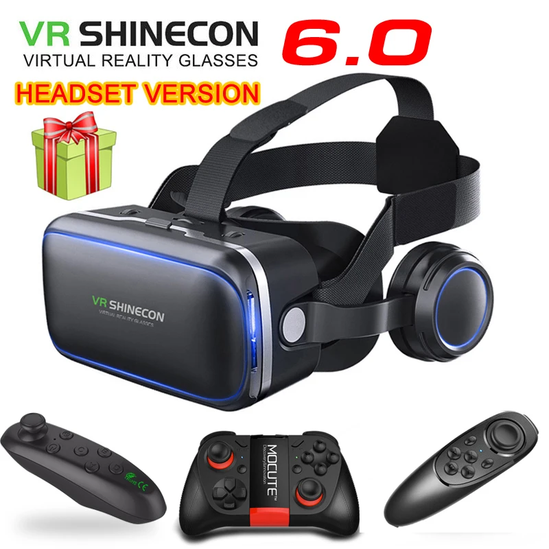 Preise Original VR shinecon 6,0 headset version virtuelle realität gläser 3D gläser headset helme smartphone Volle paket + controller