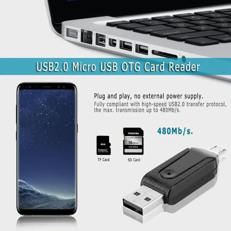 USB 2,0 Micro USB OTG кард-ридер для TF SD карты памяти для ПК мобильного телефона