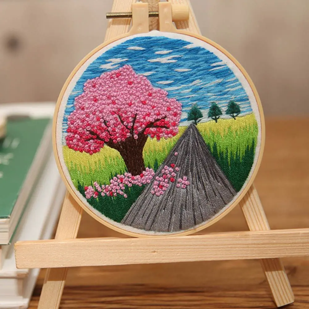 Mini Cherry Tree Diy Embroidery Kit Set With Embroidery Hoop Cross