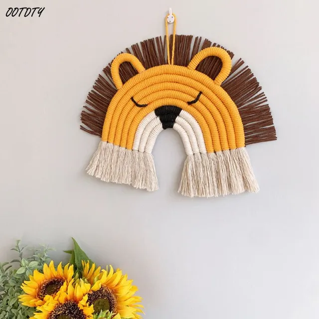 Hand-Woven Rainbow Tapestry Ornaments Wall Tassel Hanging Pendant Cartoon Lion Hanging Toys Kids Baby Room Home Art Decoration 5