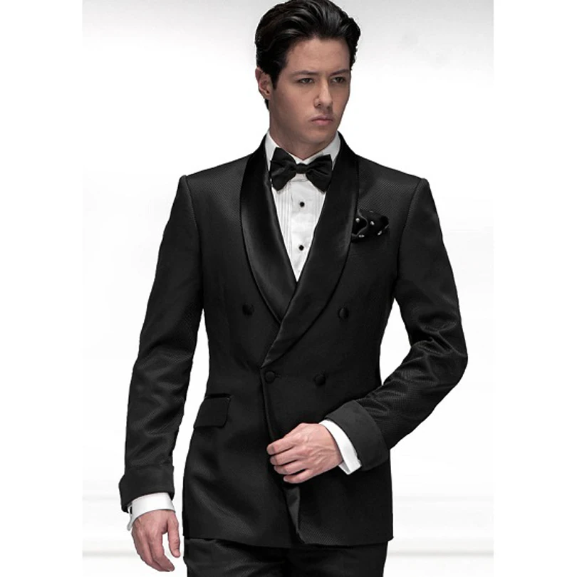 

Black Men Suit Prom Tuxedo Double Breasted Blazer Slim Fit 2 Piece Custom Groom Blazer Masculino (Jacket+Pants)
