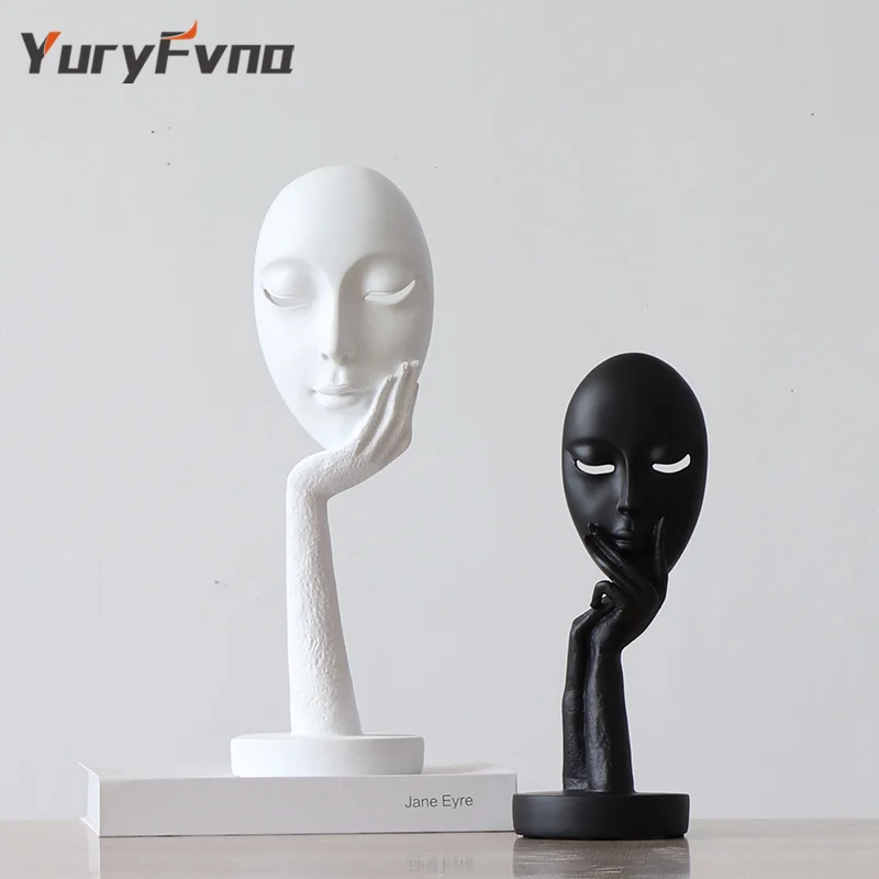 YuryFvna Тихая Статуэтка женщина мышление Леди Маска Статуя Смола абстрактная скульптура офис украшение дома статуя подарок