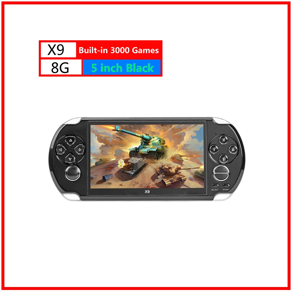 X12/X9/X16 портативная игровая консоль 8 Гб 16 Гб встроенные 2000 игры для psp игровой плеер для FC/GB/GBA/NES/SFC/PS gaming - Цвет: X9 8G Black