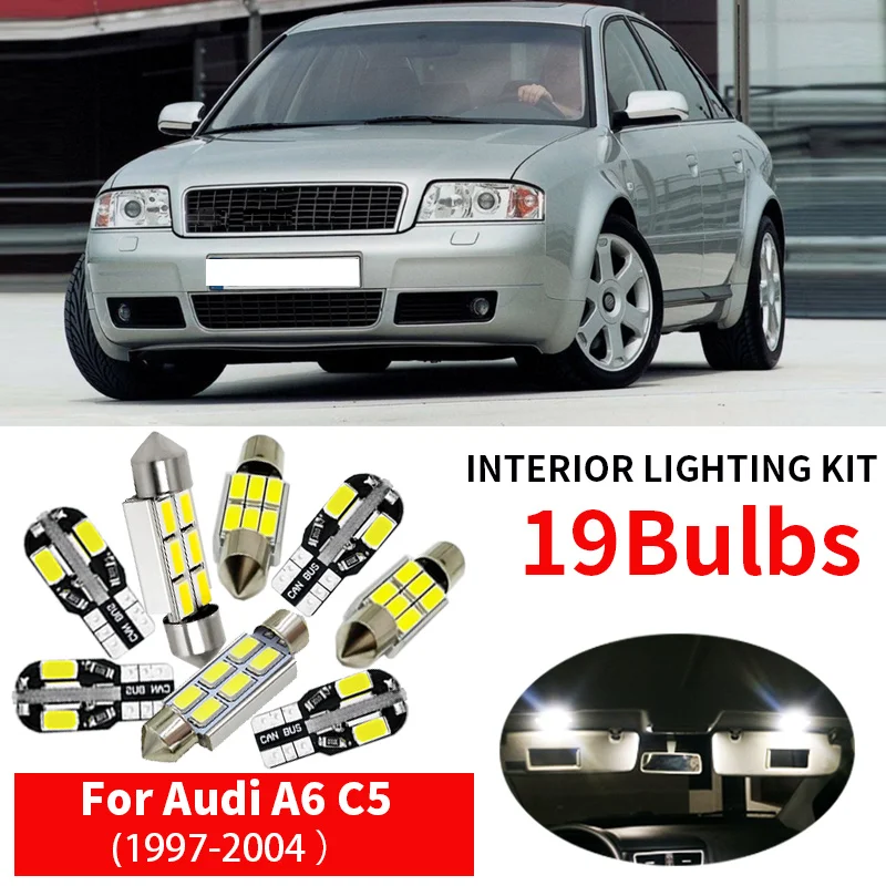

19pc White Canbus Car LED Light Bulbs Interior Package Kit For 1997-2004 Audi A6 C5 Avant Map Dome Door Vanity mirror Lamp Light