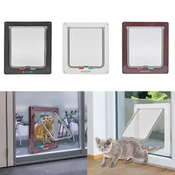 

4 Way Pet Doors Lockable Dog Cat Security Flap Door Kitten Puppy Pets Plastic Gate Flap Door Pet Kitten Door