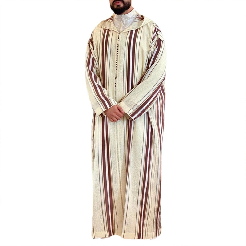 Dubai Casual Kaftan Robe Stripes Muslim Dresses Abaya Shirt for Mens muslim dress muslim robe