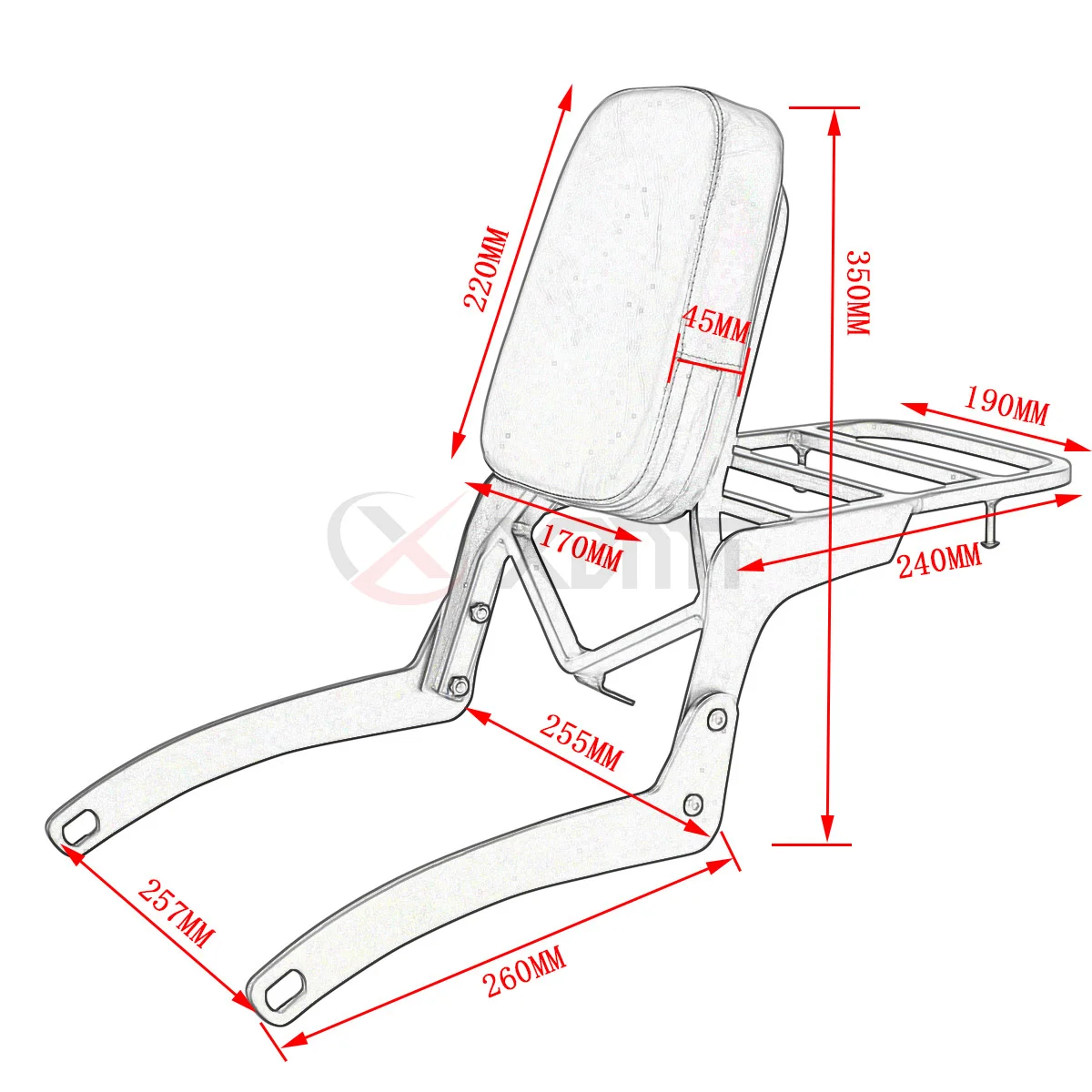 Schienale Sissy Bar Per Yamaha Virago 125-250 (1989-2011) - Nero Con Portapacchi E Imbottitura - Foto 5