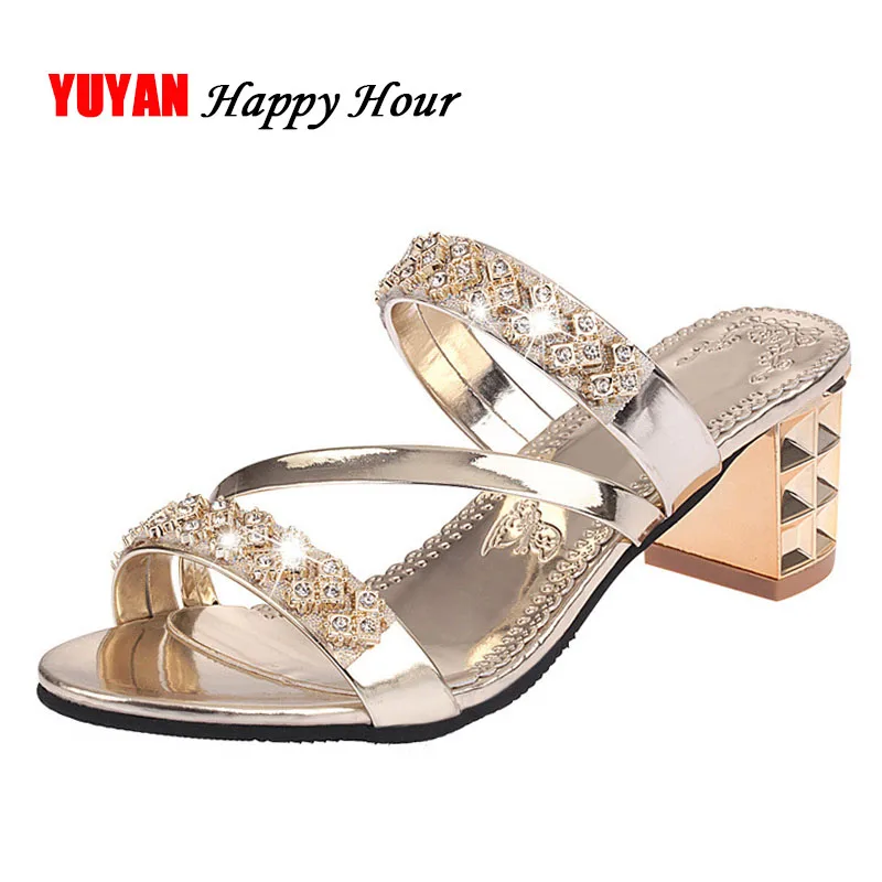 

2019 Summer Women Shoes Squre Heel Sandals Peep toe Ladies Shoes Brand High Heel Sandals Gold Heels 7cm Big Size ZH2971