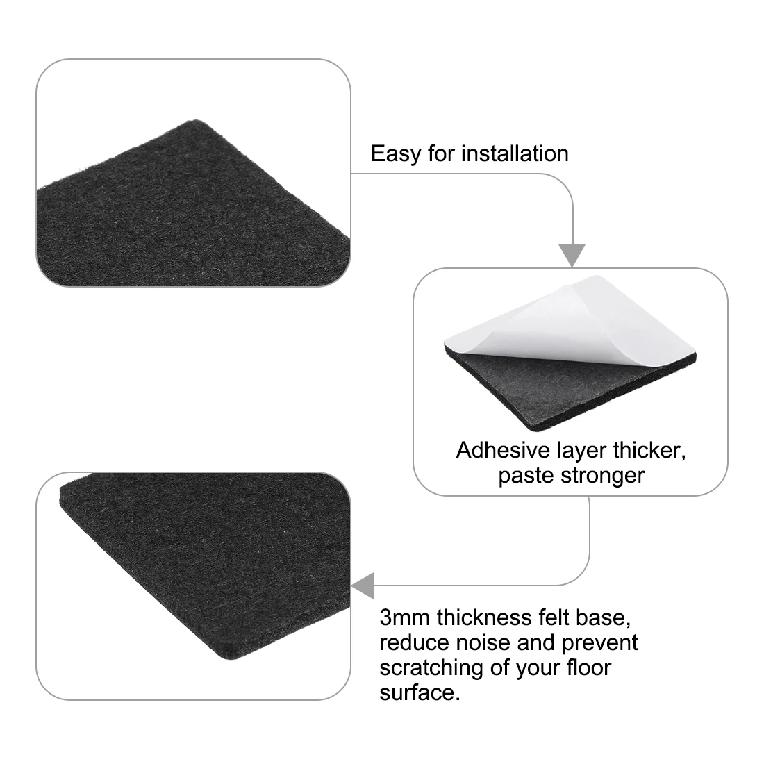 Uxcell мебельные подушечки клейкие войлочные подушечки 50 мм x 50 мм квадратные 3 мм толстые черные 12 шт