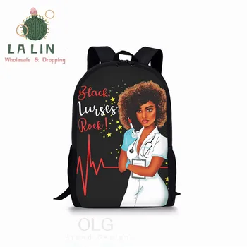 

LALIN Kids Handbag Backpack Aftro Black Nurses Rock ECG Print Women's Backpacks School Causal Capacity Book Bags African Girl