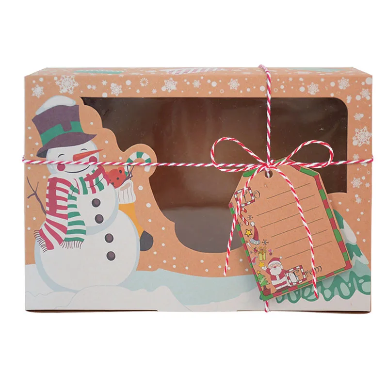 9Pcs Christmas Cookie Box Kraft Paper Candy Gift Boxes Bags Food Packaging Box Christmas Party Kids Gift New Year Navidad 2020