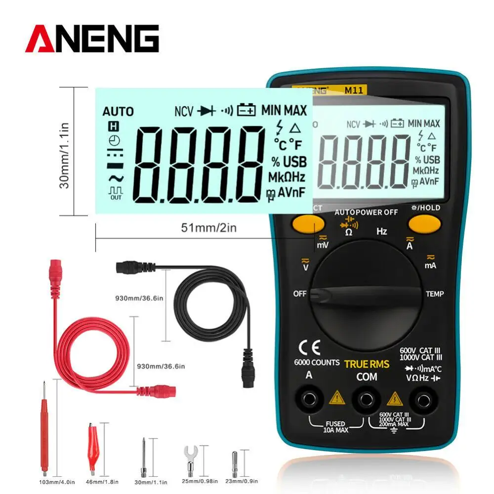 ANENG M11+ lcd 6000 Счетный цифровой мультиметр AC/DC на батарейках-RA78
