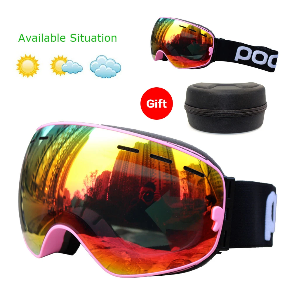 Ski Goggles UV400 Protection Snowboard Eyewear Anti-fog Big Ski Mask Glasses Snow Snowmobile Men Women Skiing Sports Glasses