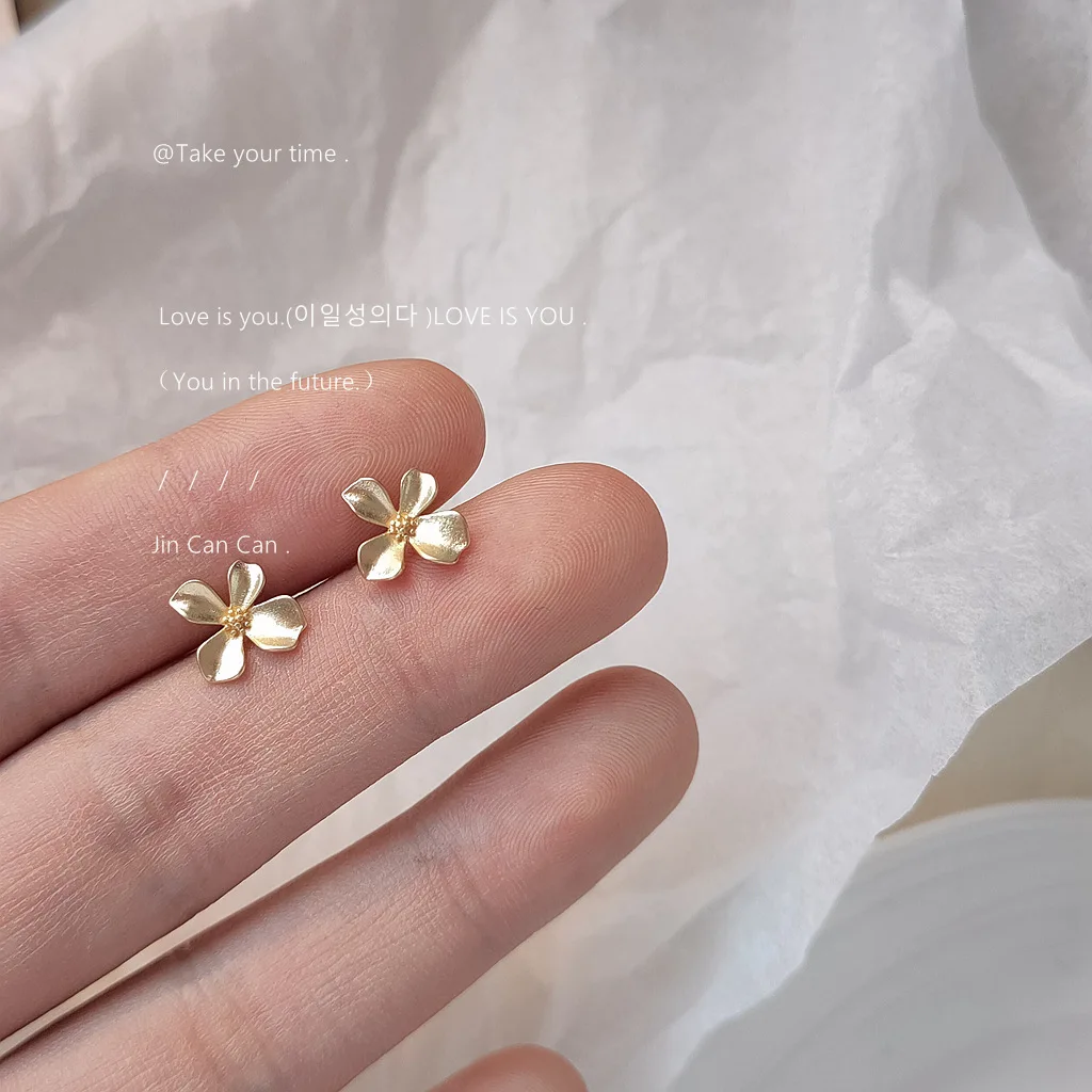 Simple 925 Silver Needle Plated Matte Petal Stud Earrings Cute Flower Cuffs Gift To Girlfriend | Украшения и аксессуары