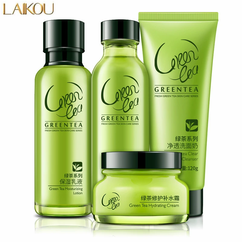 4PCS LAIKOU Green Tea Plant Herbal Skin Care Set Moisturizing Oil