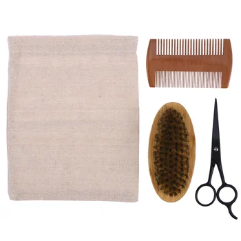 

Men's Beard Grooming and Trimming Kit Beard Bristle Brush Beard Comb and Mustache Scissor Male Facial Beard Cleaning Tool with S