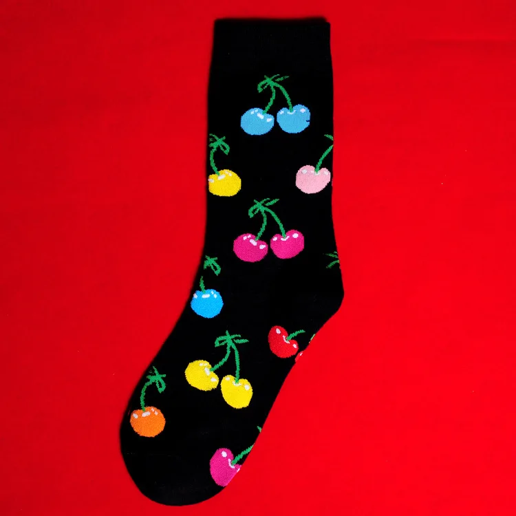 Colored Cherry Короткие хлопковые носки для взрослых до середины голени, фрукты, вишня, клубника, ананас, банан, вишня, клубника, ананасы, бананы - Цвет: Colored Cherry