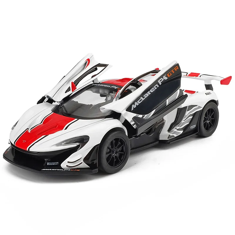 1/32 Die Cast McLaren 600LT P1 GTR Sports Car Model Toy Alloy Sound Light Pull Back Supercar Toys Gifts Vehicle