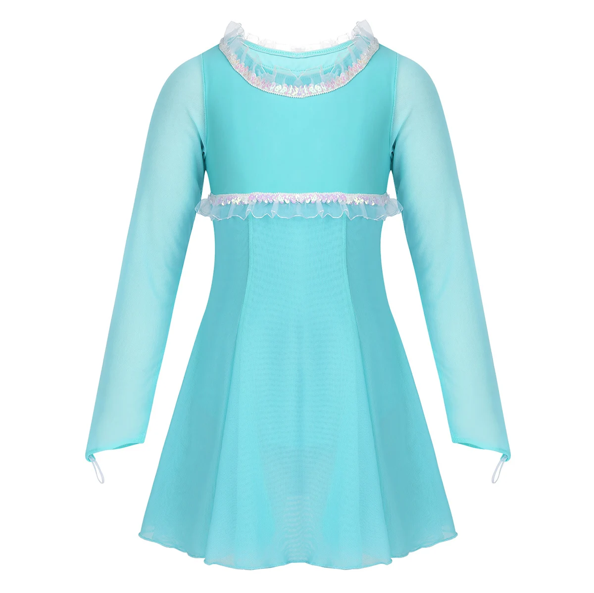 Light Turquoise ChicTry, детское платье с блестками и с оборками с длинными рукавами, для гимнастики, балета, Леопардовый Костюм для танцевального конкурса для фигурного катания, платье - Цвет: Light Turquoise