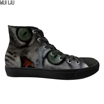 

Customized Spring Fashion Girls Flats Canvas Shoes 3D Cool Animal Cat Eyes Pattern Kid's High Top Vulcanized Shoes Child Flat