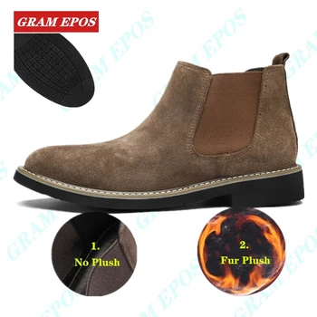 

New Fashion Autumn Winter Suede Leather Ankle Chelsea Boots Men Shoes With Fur Warm Vintage Classic Male Casual Motorcycle Boot