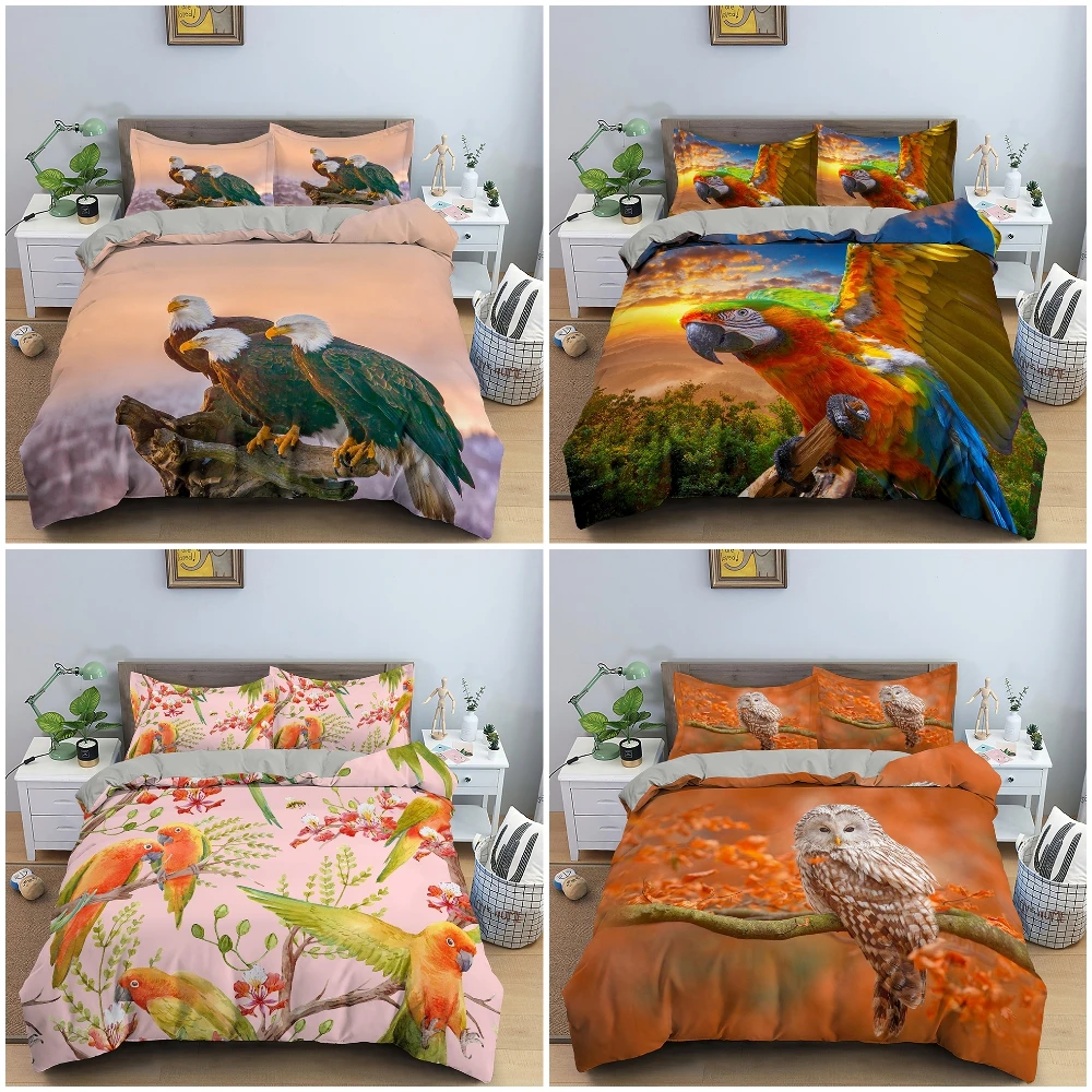 3D Parrot Printed Bedding Set Duvet Cover Queen With Zipper ...