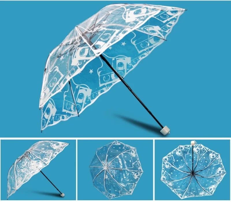 Цветочный прозрачный Складной Дождливый Зонтик для женщин портативный Карандаш Мини Солнечный Ветрозащитный зонтик белый кружевной Свадебные Зонты