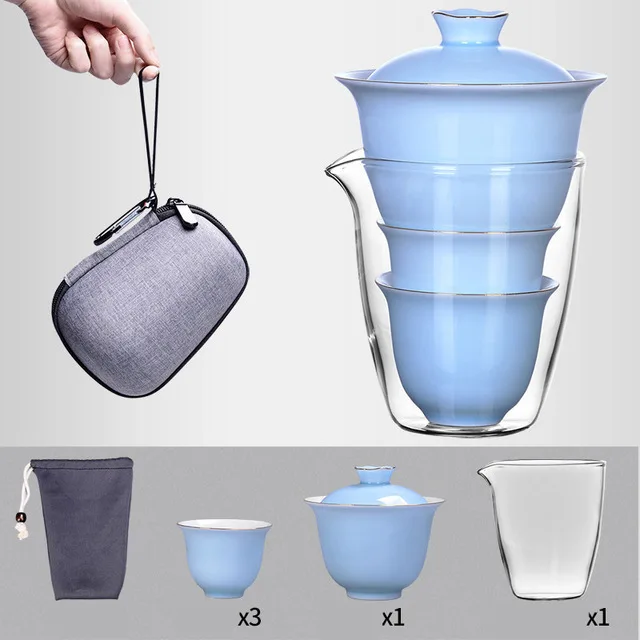 Portable Travel Home Office gaiwan Cups Ceramic With Bag Bone China teapot set Set English afternoon Tea sets Set Free shipping - Цвет: 04