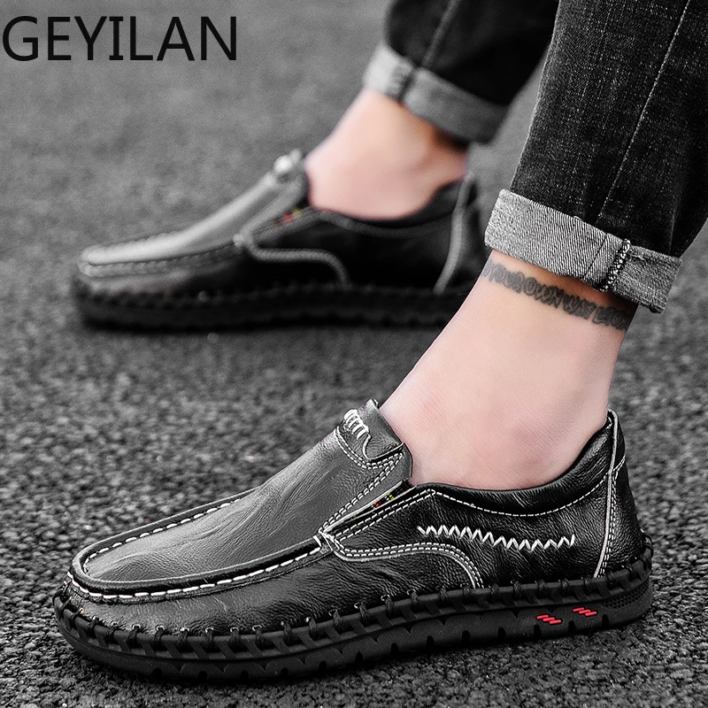 

Plus size 38-48 New Men genuine Leather Loafers Fashion Party shoes business leisure man shoes Comfortable Men's white Footwear