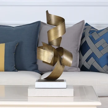 

Modern Twisted Geometric Metal Figurine Decor Home Living Room Hotel Desktop Creative Marble Sculpture Abstract Soft Ornament