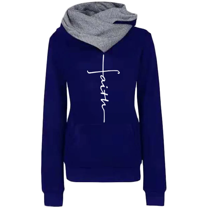 Autumn Winter Hoodies Sweatshirts Women Faith Embroidered Sweatshirts Long Sleeve Pullovers Christm