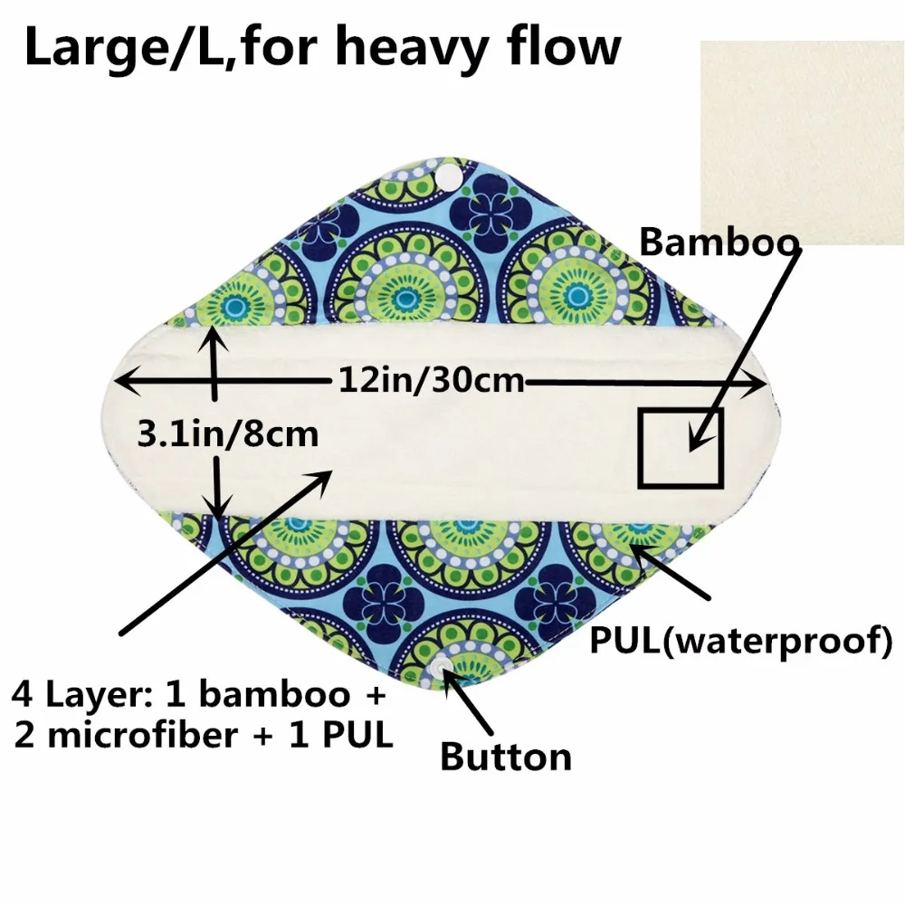 [Sigzagor]1 Large Heavy Reusable Washable Cloth Pad Menstrual Sanitary Pad 12in 30cm Heavy Flow