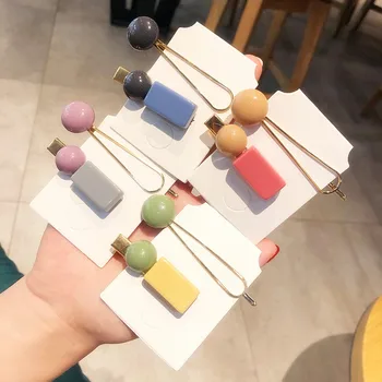 

1SET Korea Acrylic Geometric Round Irregular Rectangle Hair Clips Candy Color Hairpins For Women Metal Hair Accessories