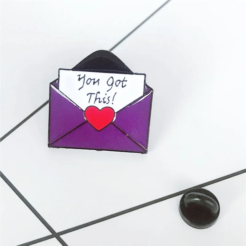 Bule фиолетовый конверт Эмаль Булавка вы получили эту брошь на рюкзак одежда отворот любовь серьги-гвоздики с надписями подарок для влюбленных пар - Окраска металла: ppurple