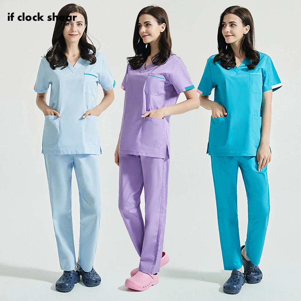 

High-quality V Collar SPA Uniform Scrubs Top + Pants Beauty Salon Beautician Workwear Lab Scrubs Set Women's Fashion Uniforms