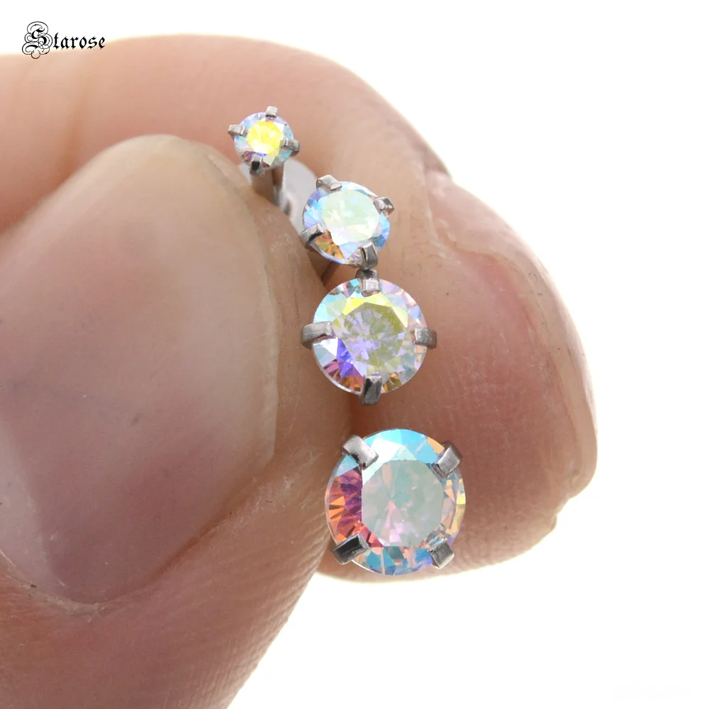 Starose 4 шт. 2~ 5 мм Радужный драгоценный камень кольцо для носа Labret пирсинг для губ комплект ноздри пирсинг спираль шпильки серьги на козелок пирсинг для ушей Oreja