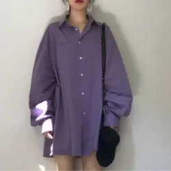 Длинная рубашка, куртка с длинными рукавами фиолетового цвета Таро, свободная Корейская шикарная Осенняя ветровка без застежки