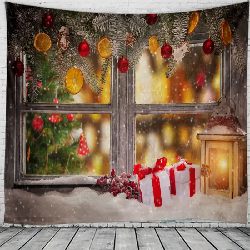 Tapestry Christmas Wall Hanging Christmas Snow Home Deco Christmas Windows Print Tapestries Large Size Free Shipping Tapestries