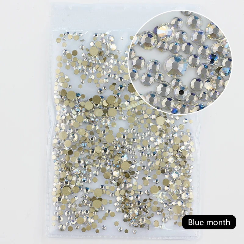 Blue month Все цвета, разные размеры, без горячей фиксации, с плоской задней частью, прозрачные Стразы AB для дизайна ногтей, стразы для 3D украшения ногтей, блестки - Цвет: Blue month