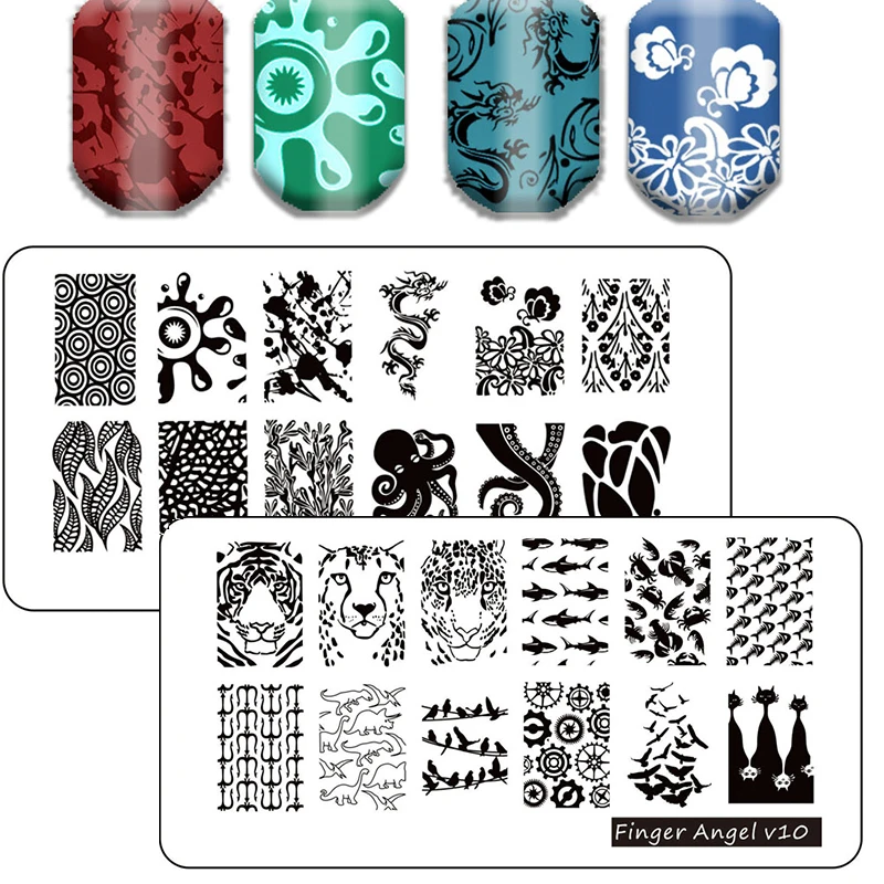 

1pc Nail Rectangle Stencil Sticker Template 16-Style(Finger Angel v1-16) Stamping Image Stencil Tool DIY Nail Art Stencil 12x6cm