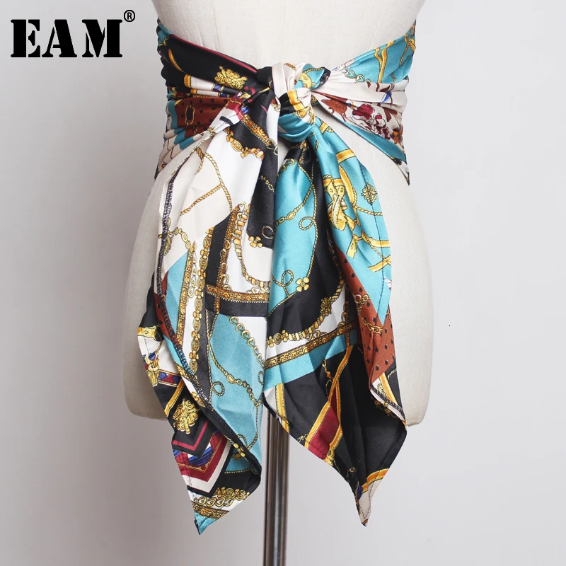 

[EAM] 2020 New Spring Summer Personality Print Pattern Bandage Waist Decoration Women Belt Fashion Tide All-match JX372