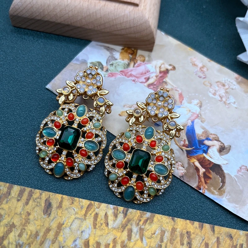 Ethnic Jewelry Statement Rhinestone Colorful Earrings Fashion Trendy Alloy Accessories