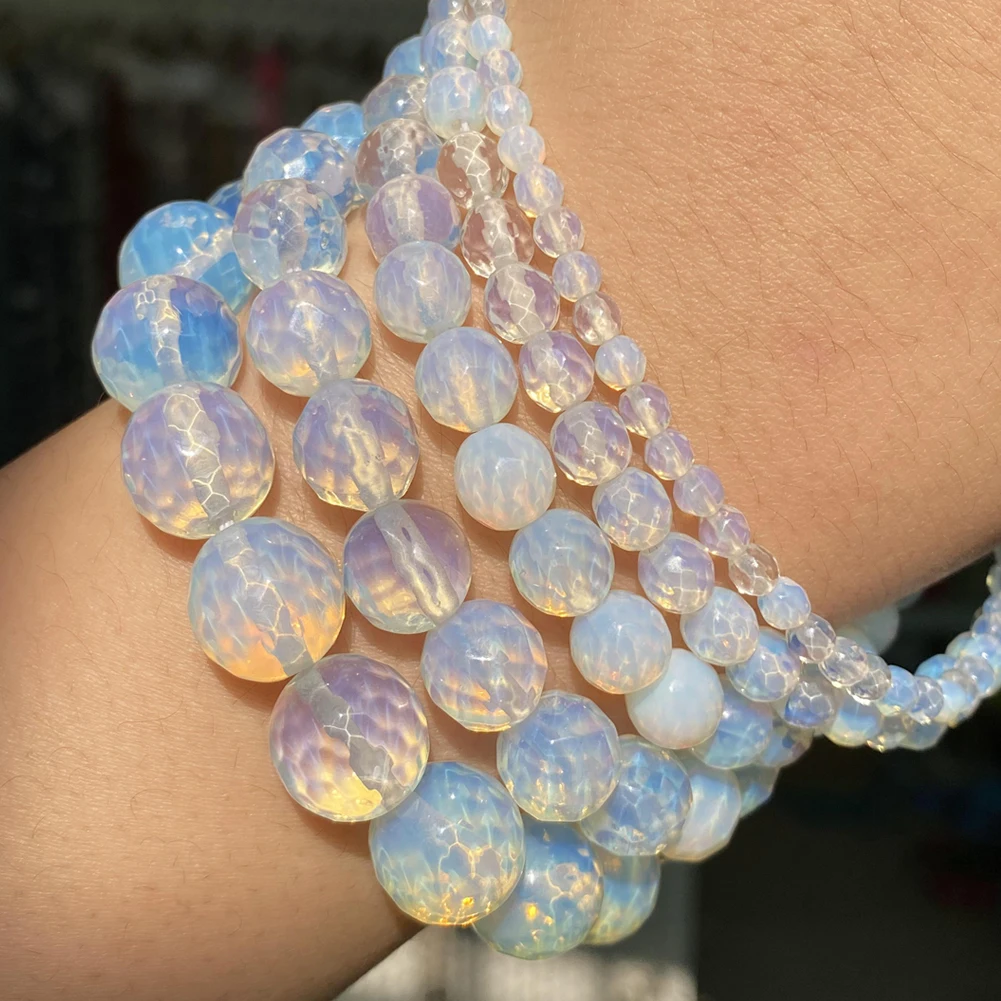 Natural Stone Beads Natural Stone Faceted Opal Beads Round Loose Spacer Beads Jewelry Making Diy Bracelet Charm Rings Accessories 4 6 8 10 12mm